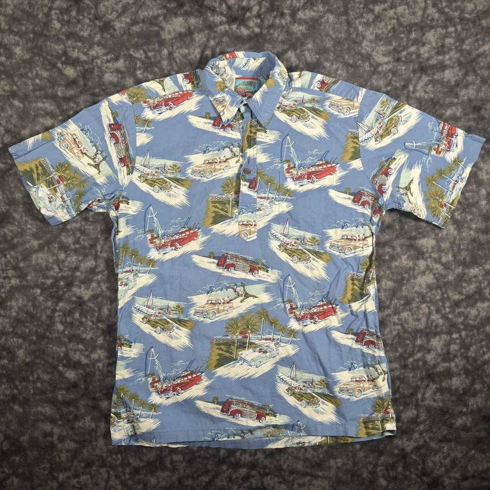 Reyn Spooner Joe Kealoha Hawaiian Shirt Mens M Aloha Retro Cars Blue Cotton